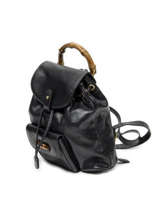 Gucci Mini Bamboo Backpack Black Calfskin Leather